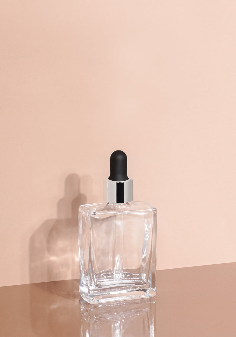 Lily Glass Bottle | Clear | Black Rubber Dropper