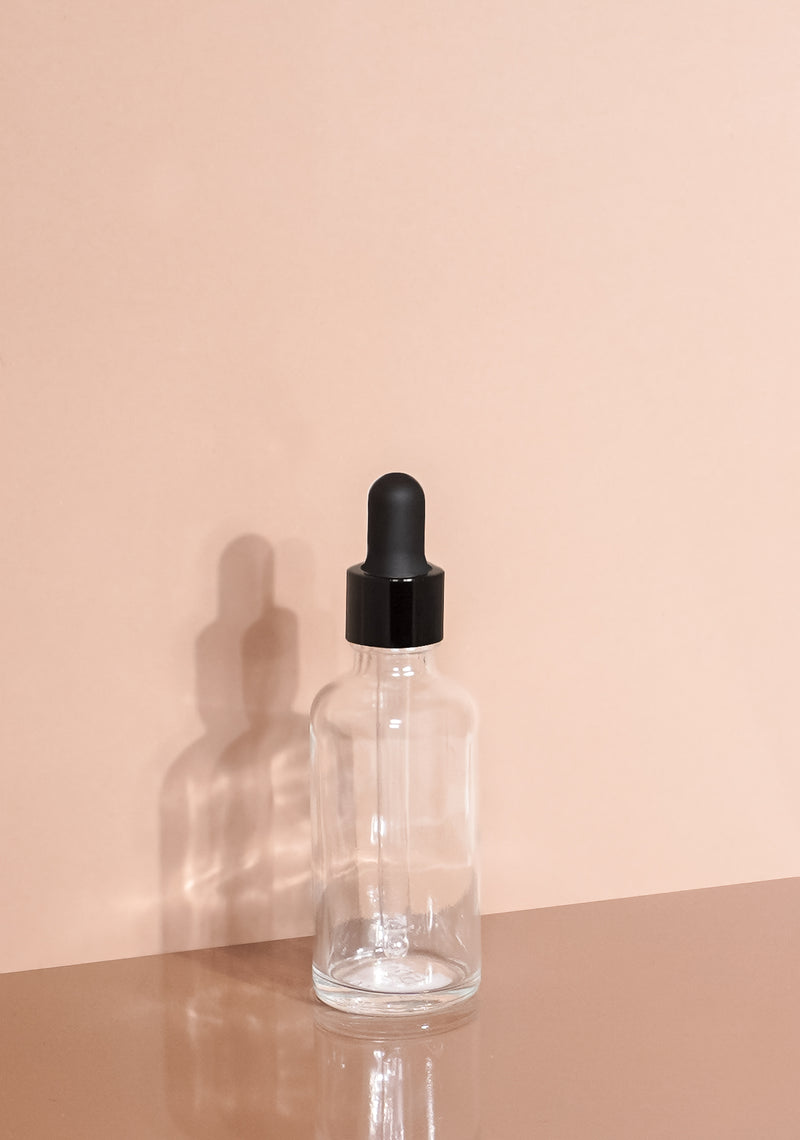 Glass Bottles with Black Plastic Caps